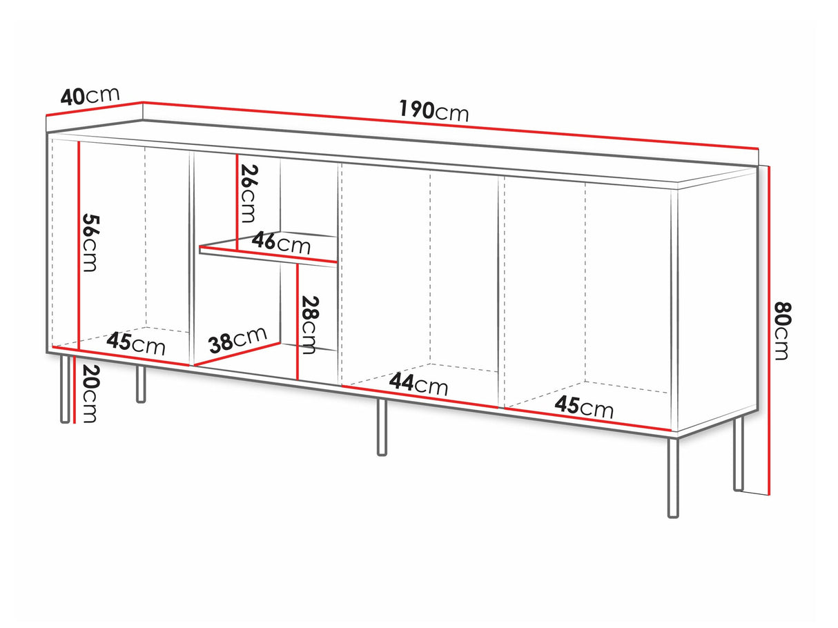 Szekrény Komoda INSERTO 190 3D1W (Wotan tölgy + Kasmír)