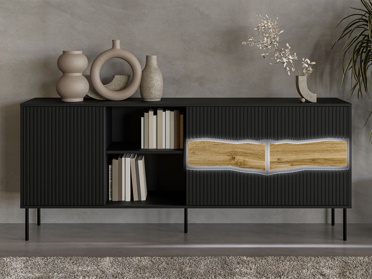 Szekrény Komoda INSERTO 190 3D1W (Fekete + Wotan tölgy)