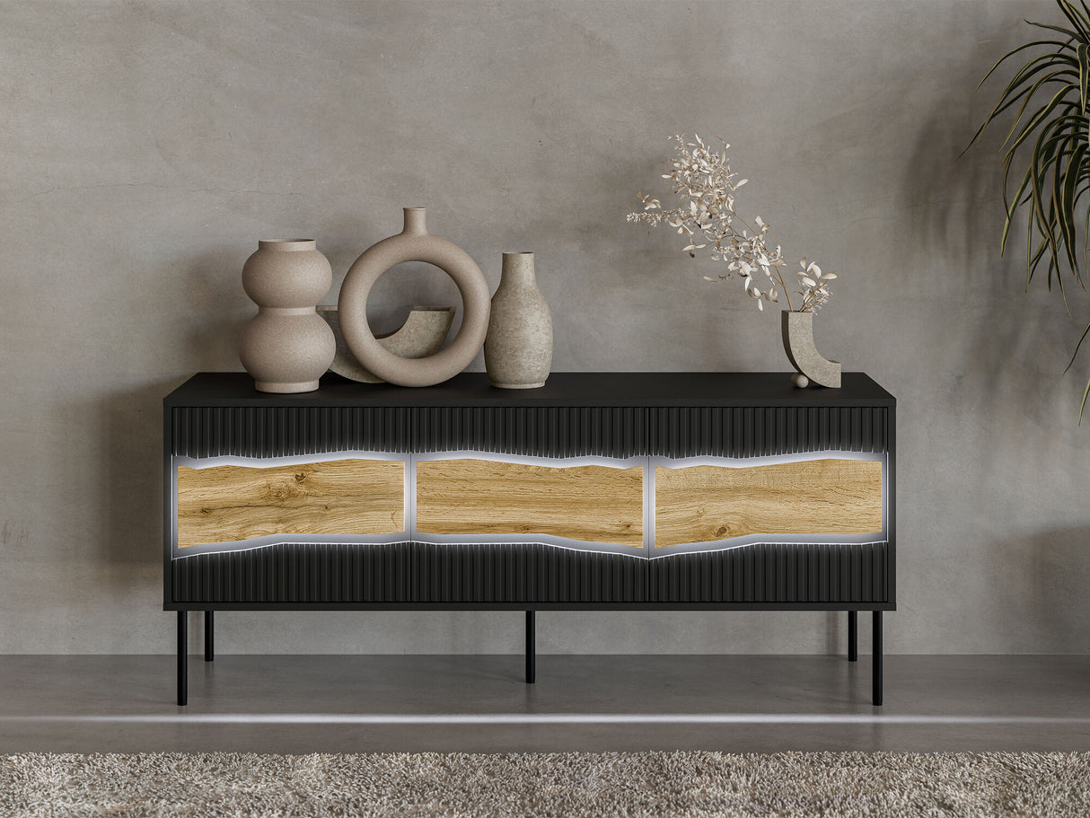 TV-állvány Szafka RTV INSERTO 150 3D (Fekete + Wotan tölgy)