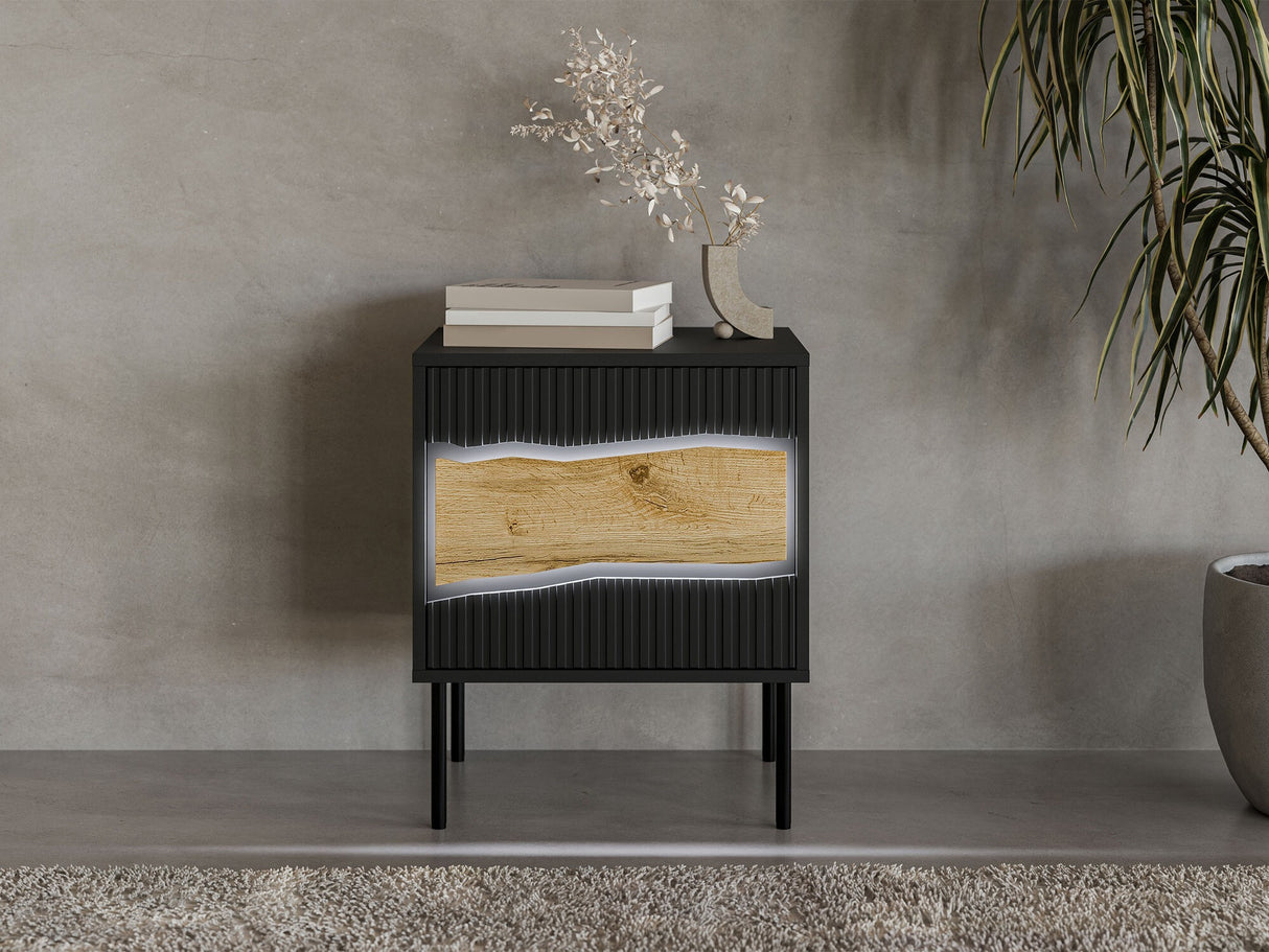 Éjjeliszekrény szett Szafka nemcna INSERTO 1D 2szt. (Fekete + Wotan tölgy)