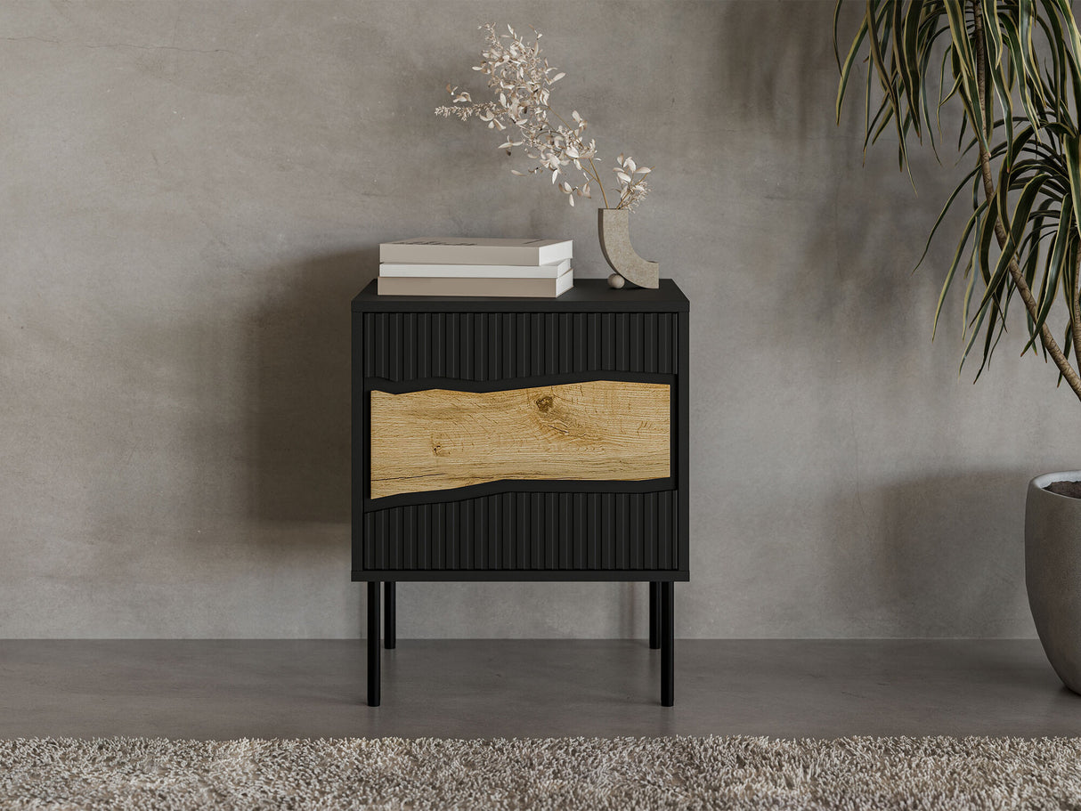 Éjjeliszekrény szett Szafka nemcna INSERTO 1D 2szt. (Fekete + Wotan tölgy)