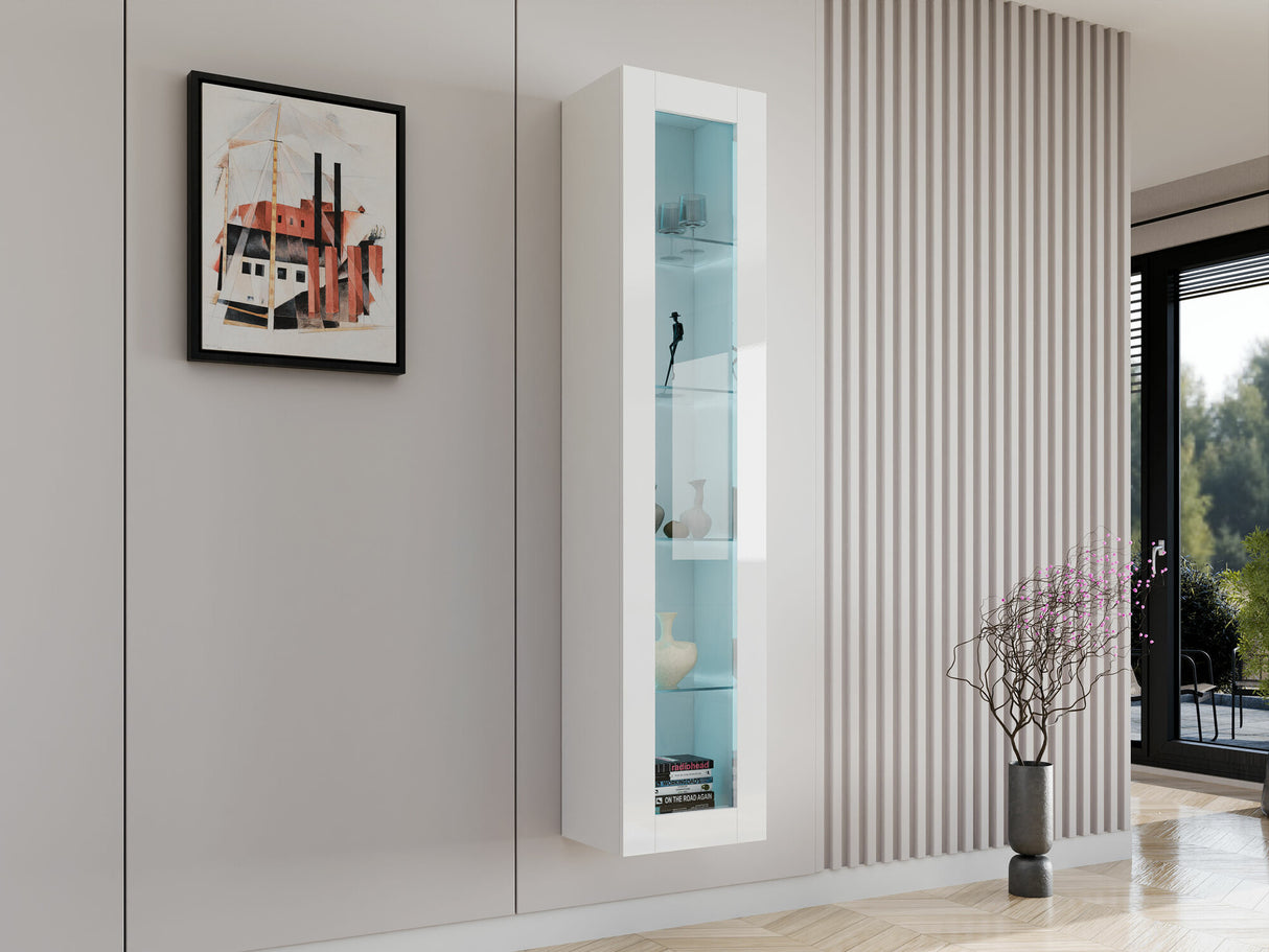 Polc Vigo 180 II (Zigo 180), Szín: Fehér + Fényes fehér, Led világítás: Nem