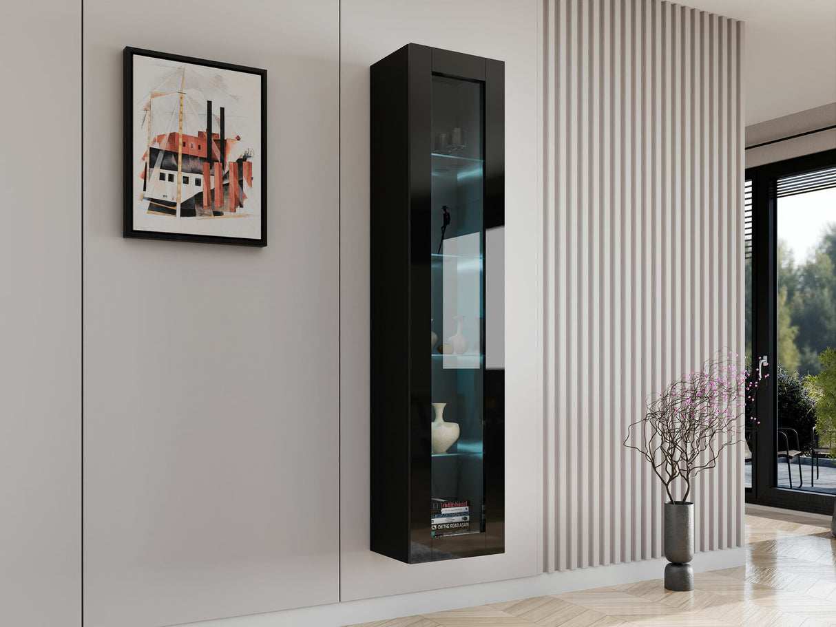 Polc Vigo 180 II (Zigo 180), Szín: Fekete + Fényes fekete, Led világítás: Igen RGB