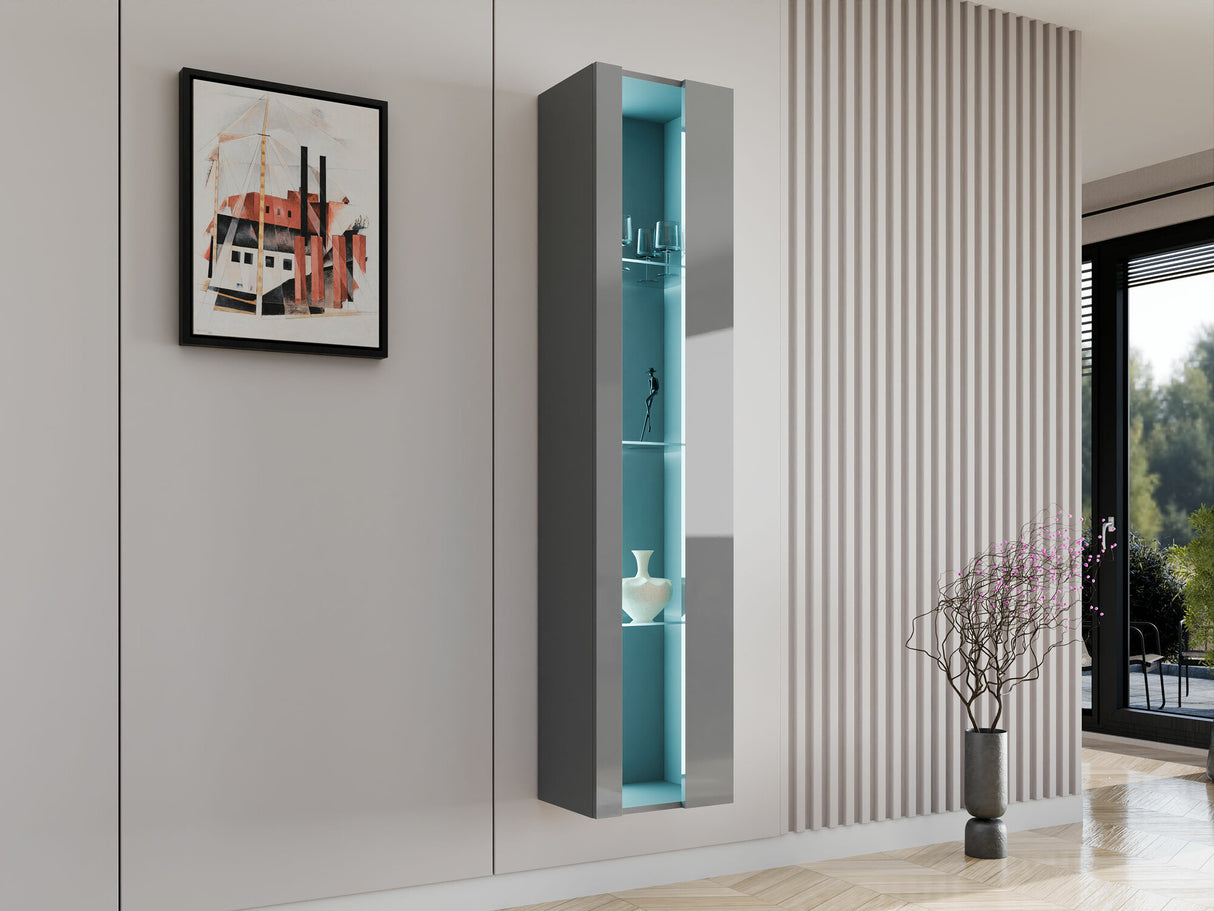 Polc Vigo 180 New II (180 Zigo New), Led világítás: Ez kék, Szín: Szürke + Fényes szürke