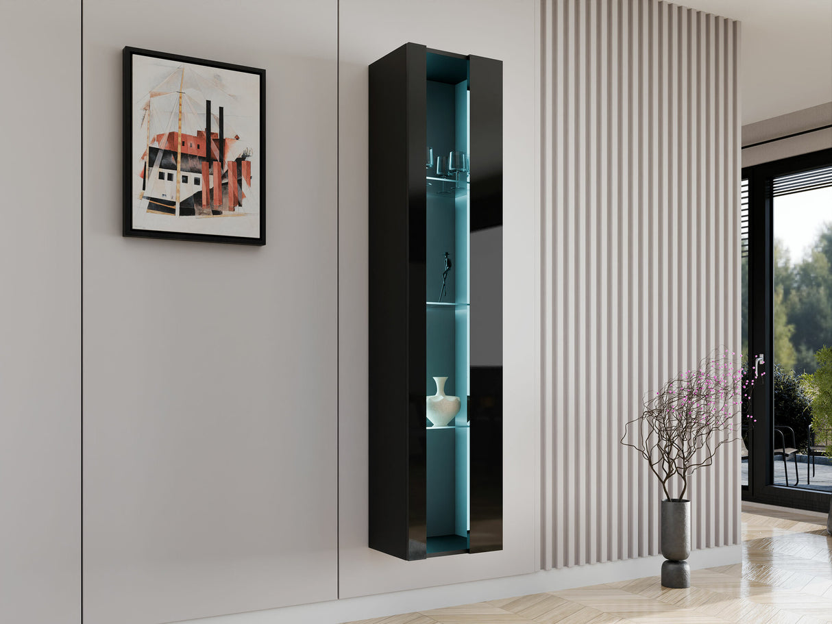 Polc Vigo 180 New II (180 Zigo New), Szín: Fekete + Fényes fekete, Led világítás: Igen RGB