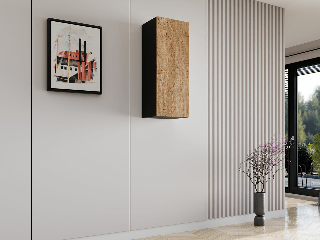 Fali szekrény Vigo 90 (Zigo 90), Szín: Fekete + Wotan tölgy