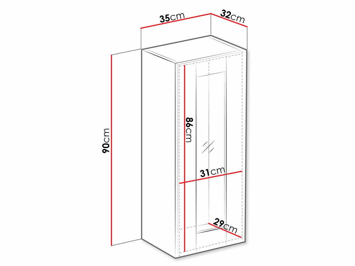 Fali szekrény Vigo 90 (Zigo 90), Szín: Fehér + Fényes fehér, Led világítás: Igen fehér