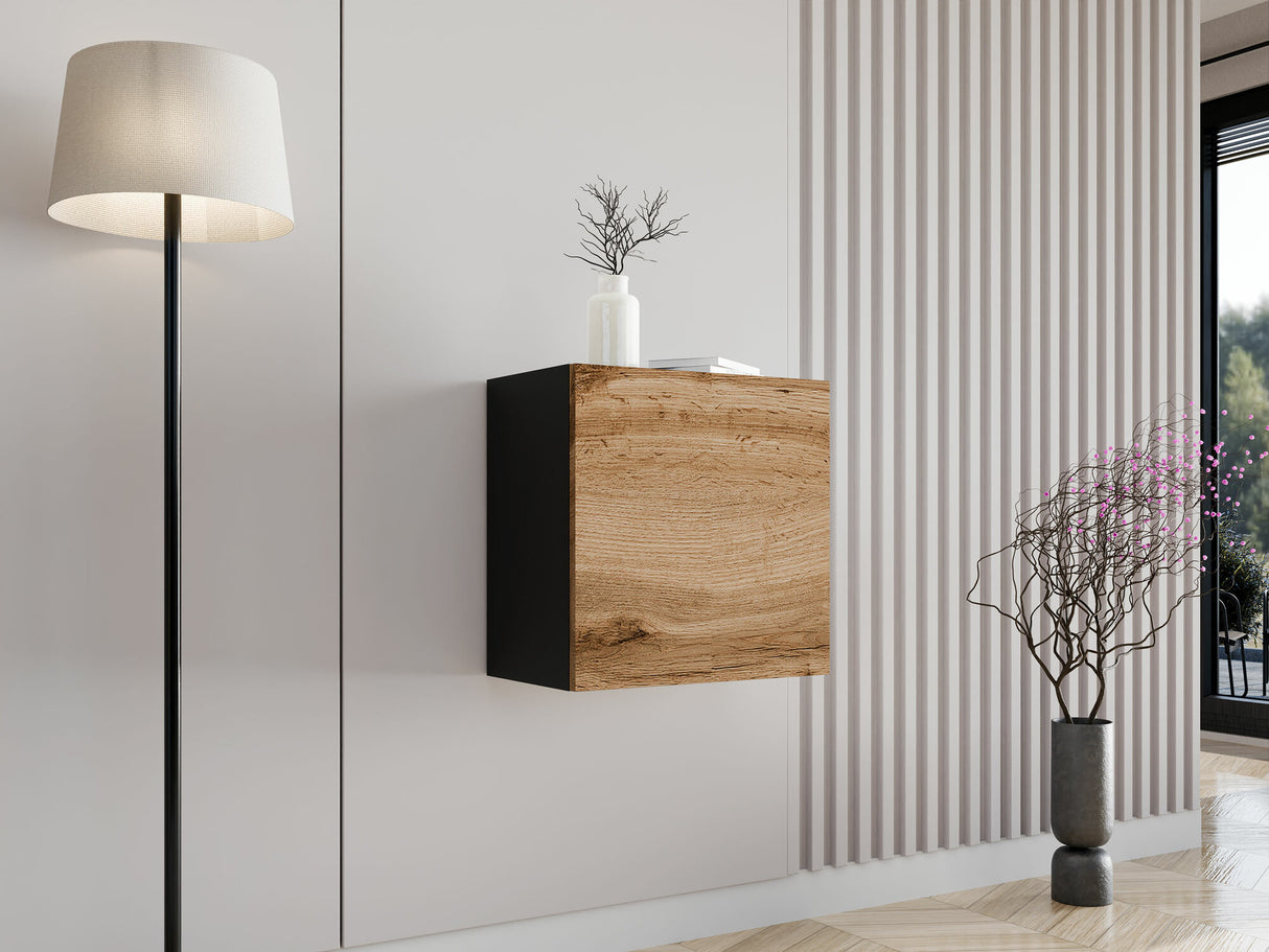 Fali szekrény Vigo 50/50/30 II (kwadrat Zigo), Szín: Fekete + Wotan tölgy