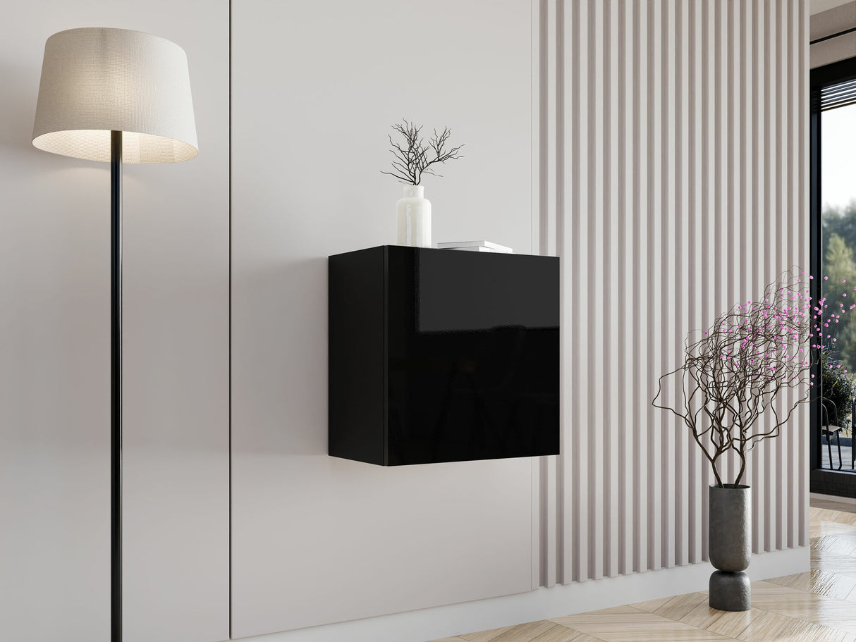 Fali szekrény Vigo 50/50/30 II (kwadrat Zigo), Szín: Fekete + Fényes fekete