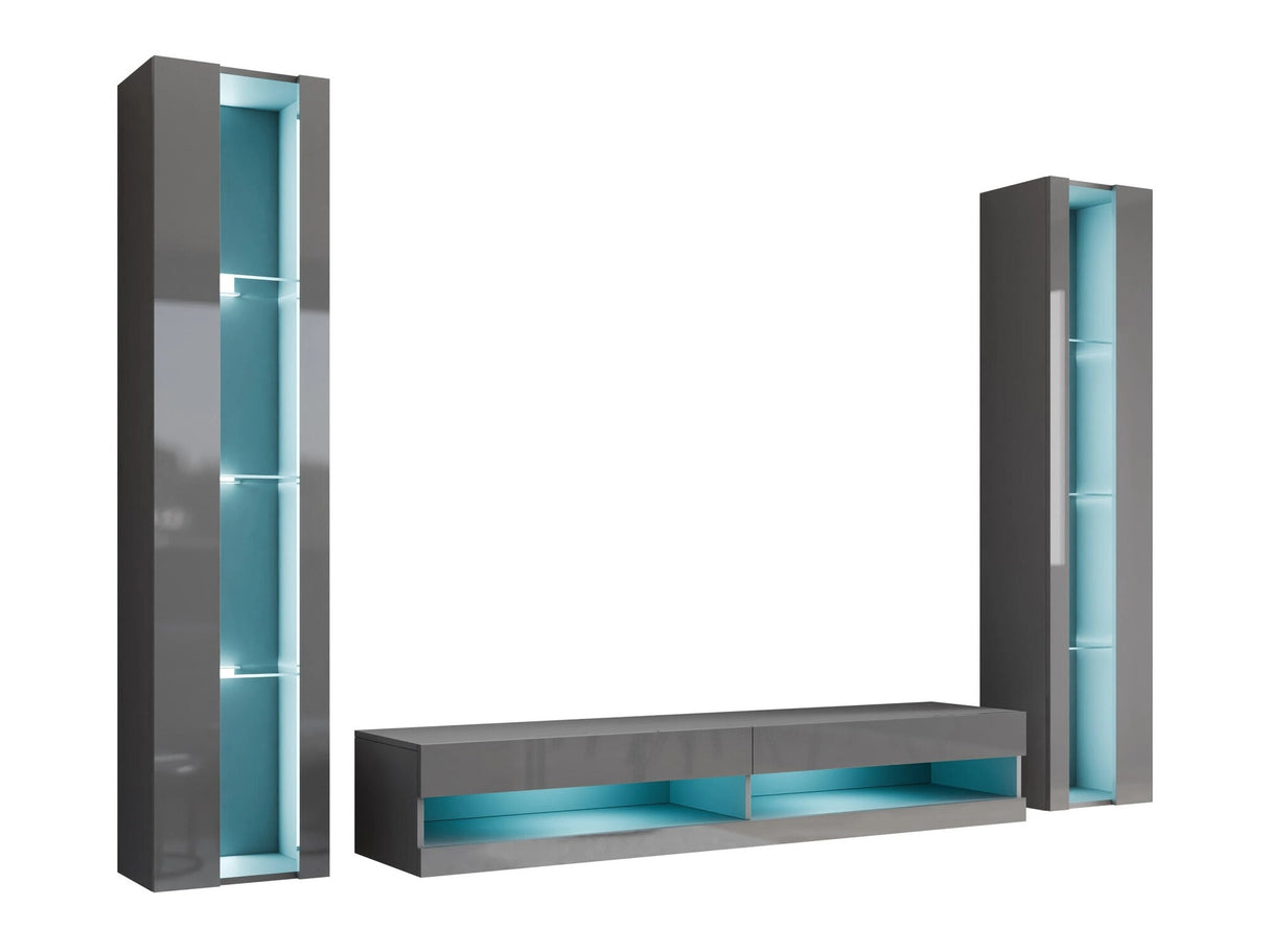 Nappali szett Vigo New III, Led világítás: Ez kék, Szín: Szürke + Fényes szürke