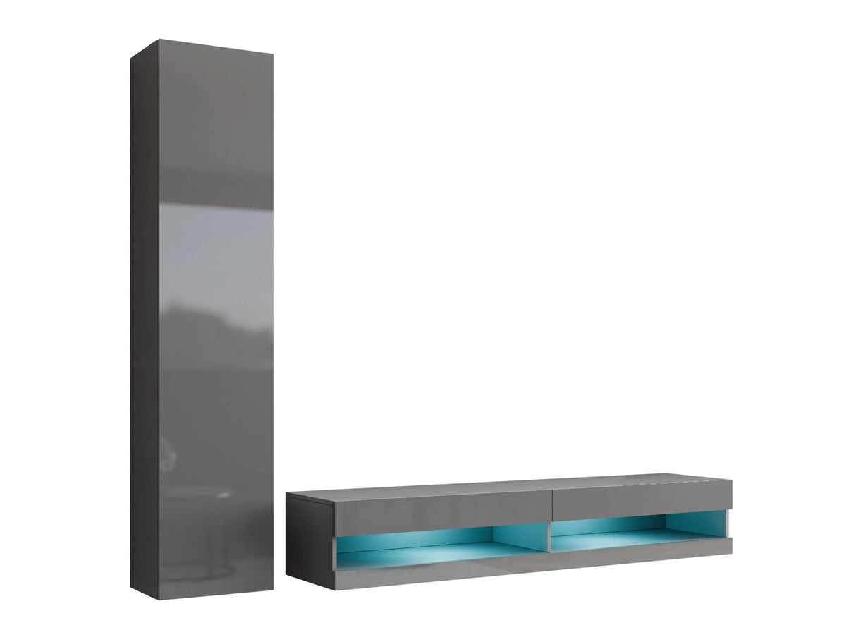 Nappali szett Vigo New IX, Led világítás: Igen fehér, Szín: Szürke + Fényes szürke