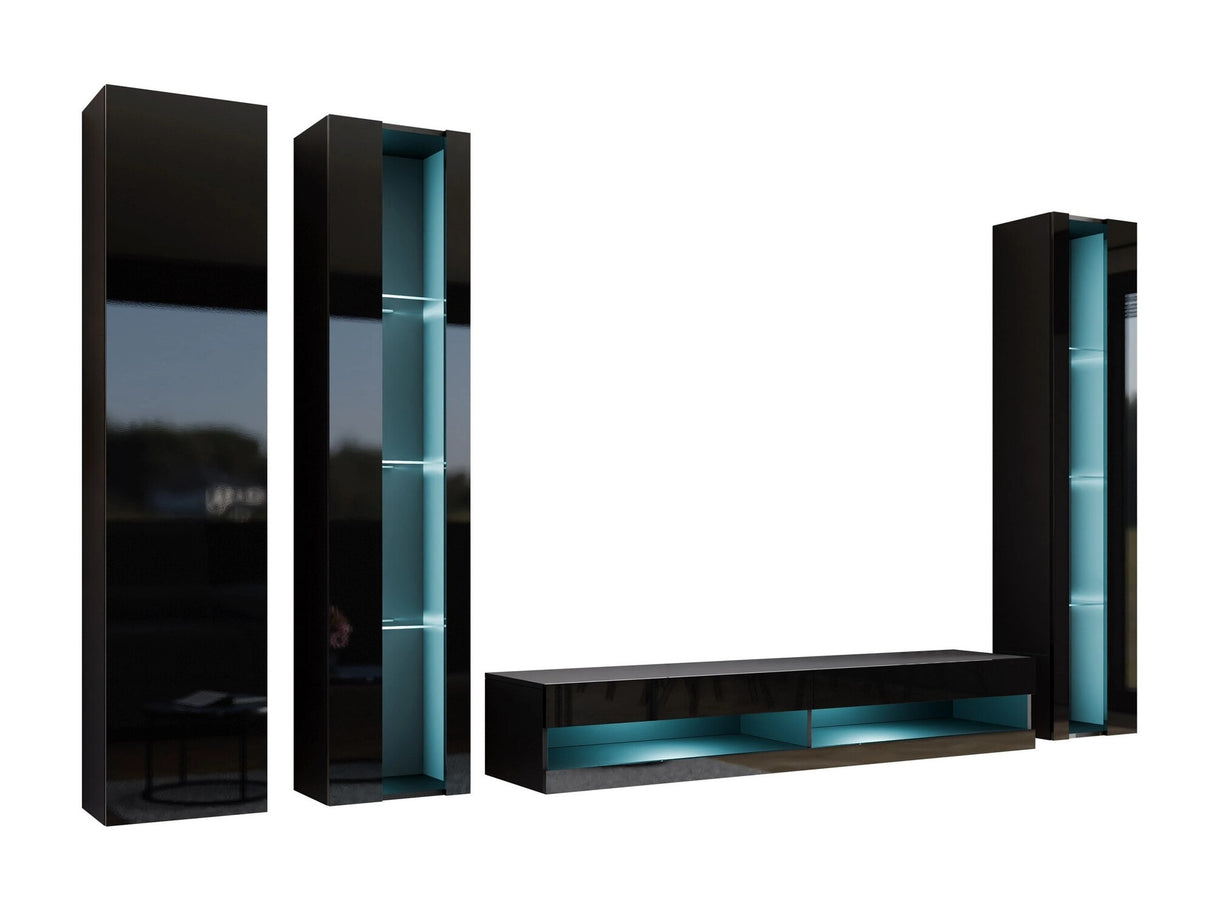 Nappali szett Vigo New VI, Led világítás: Igen fehér, Szín: Fekete + Fényes fekete