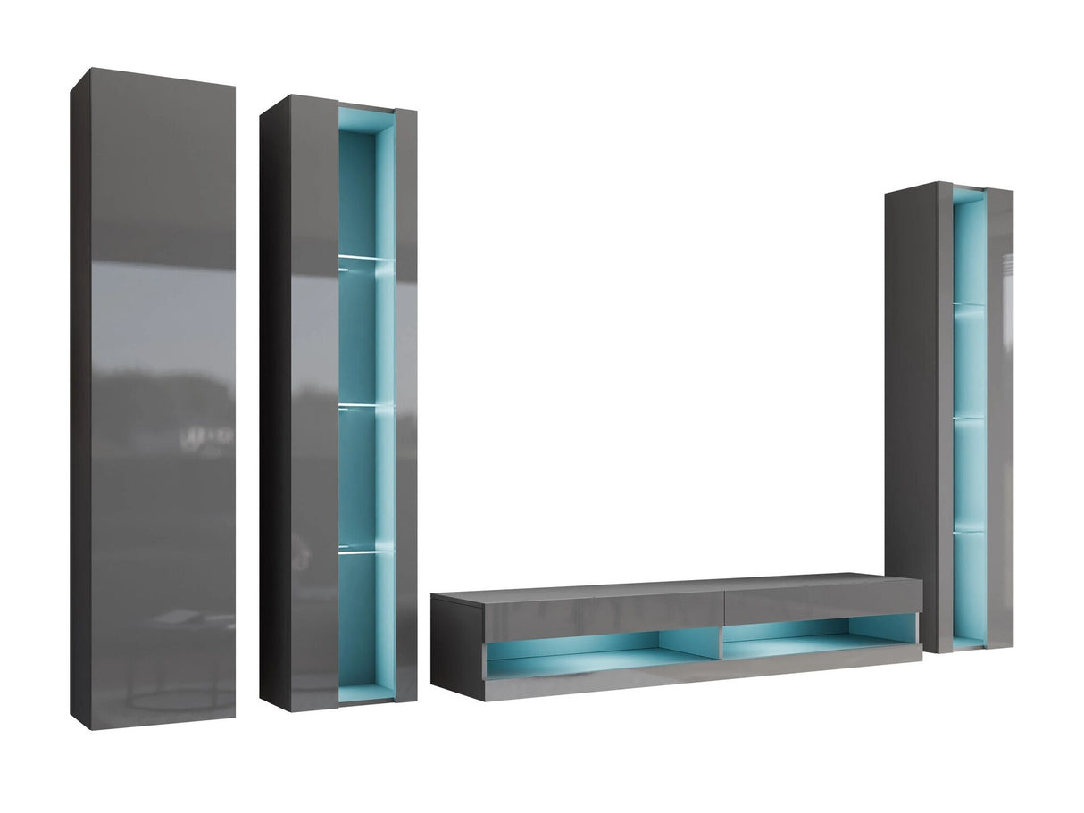 Nappali szett Vigo New VI, Led világítás: Ez kék, Szín: Szürke + Fényes szürke