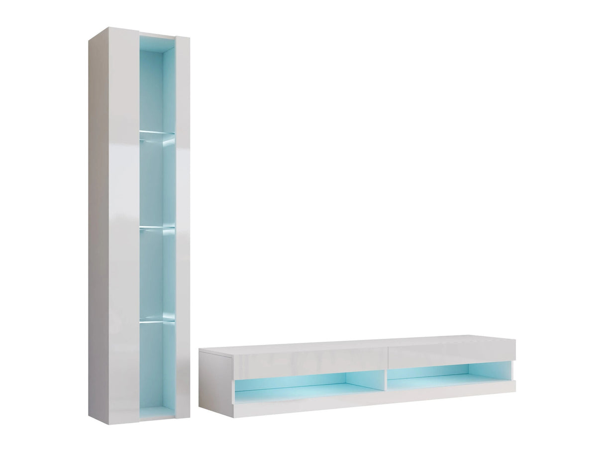 Nappali szett Vigo New VIII, Led világítás: Ez kék, Szín: Fehér + Fényes fehér