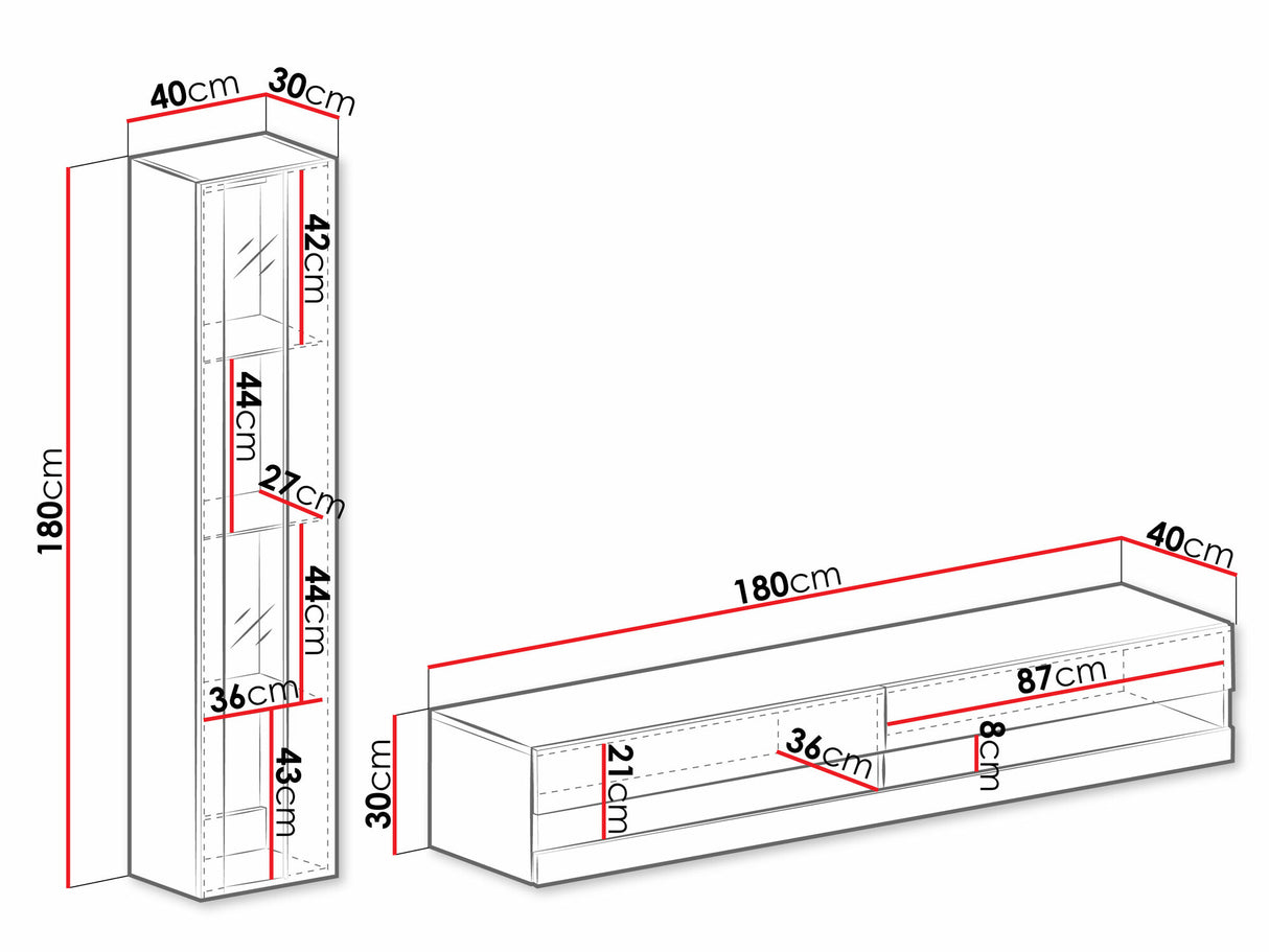 Nappali szett Vigo New VIII, Led világítás: Igen fehér, Szín: Fehér + Fényes fehér
