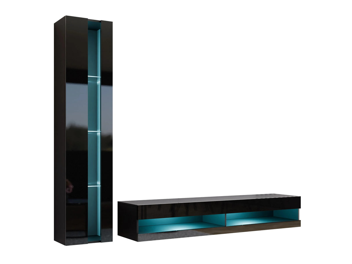 Nappali szett Vigo New VIII, Led világítás: Ez kék, Szín: Fekete + Fényes fekete