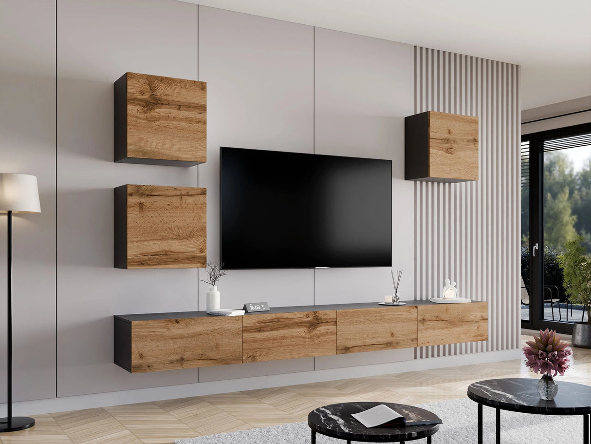 Fali szekrény Vigo 50/50/30 II (kwadrat Zigo), Szín: Fekete + Wotan tölgy