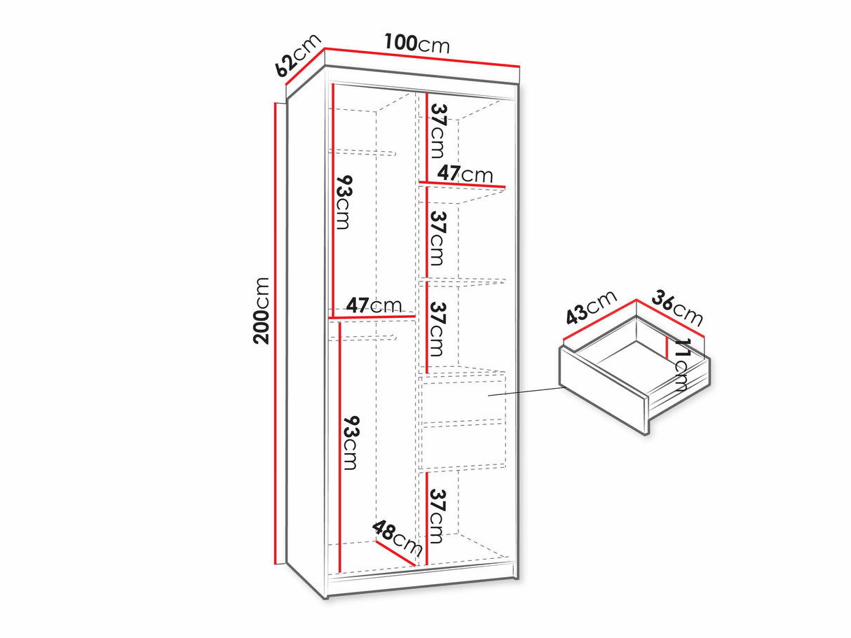 Gardróbszekrény WIKA 100, Szín: Fehér, Fiókok: Igen