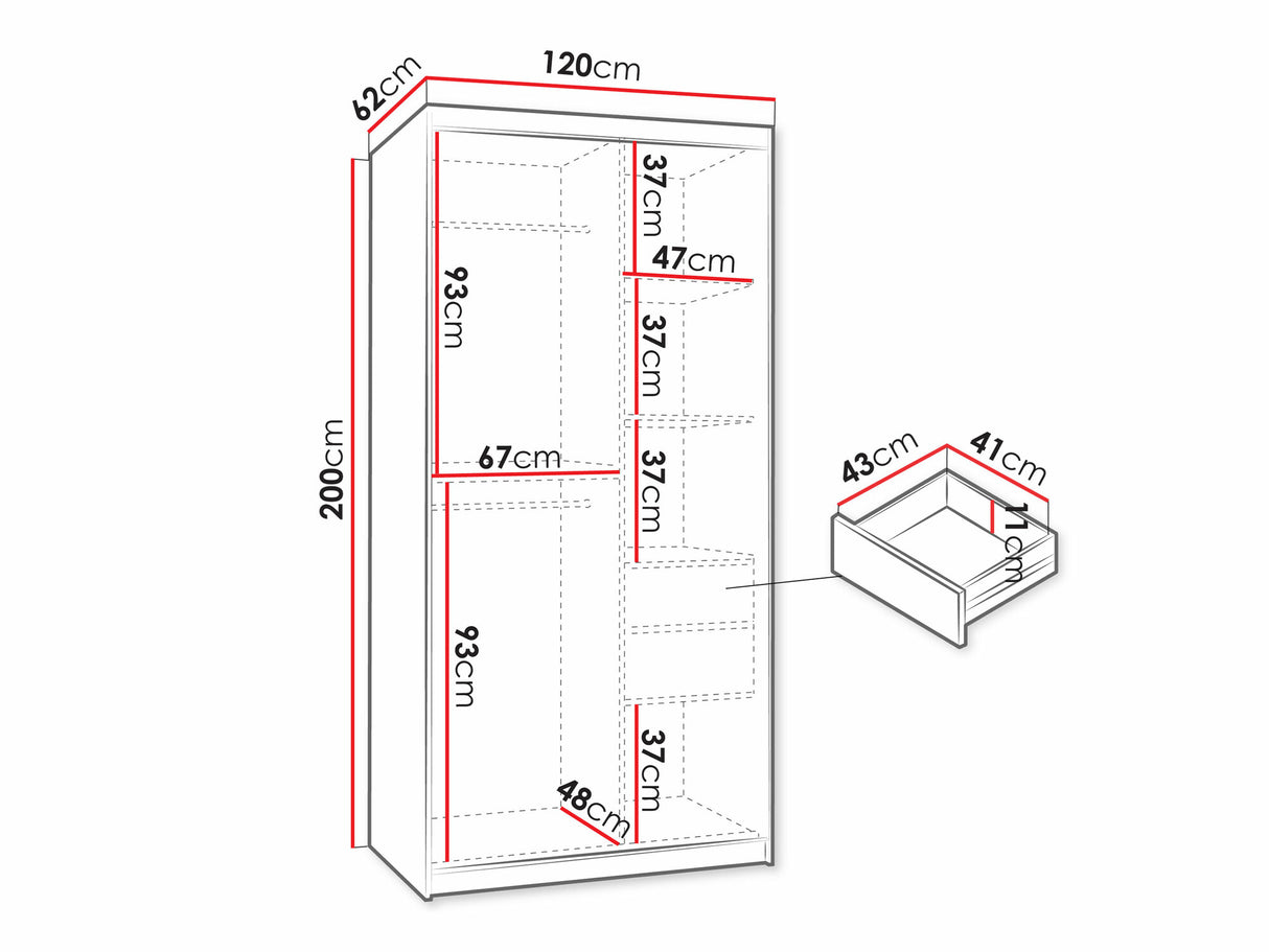 Gardróbszekrény WIKA 120, Szín: Kasmír, Fiókok: Igen