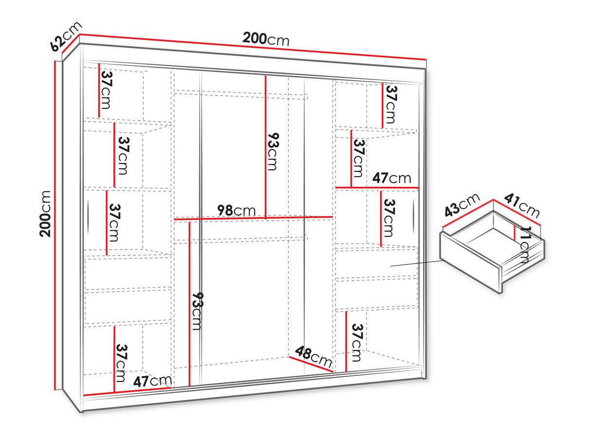 Gardróbszekrény WIKA 200, Szín: Kasmír, Fiókok: Igen