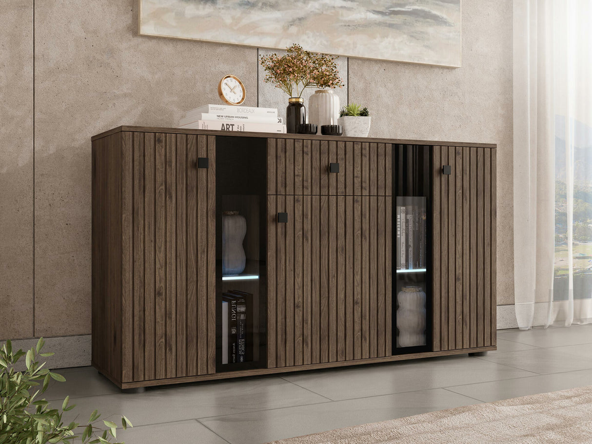 Komód Komoda SALSA Közepes sűrűségű farostlemez LAMELE Orzech Okapi, Led világítás: Igen