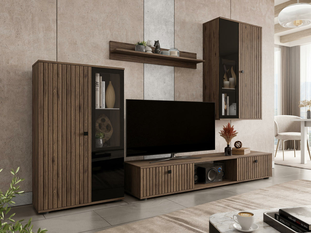 Nappali szett Meblościanka SALSA Közepes sűrűségű farostlemez LAMELE Orzech, Led világítás: Nem