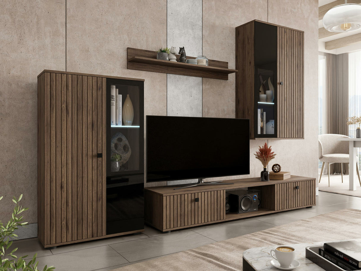 Nappali szett Meblościanka SALSA Közepes sűrűségű farostlemez LAMELE Orzech, Led világítás: Igen