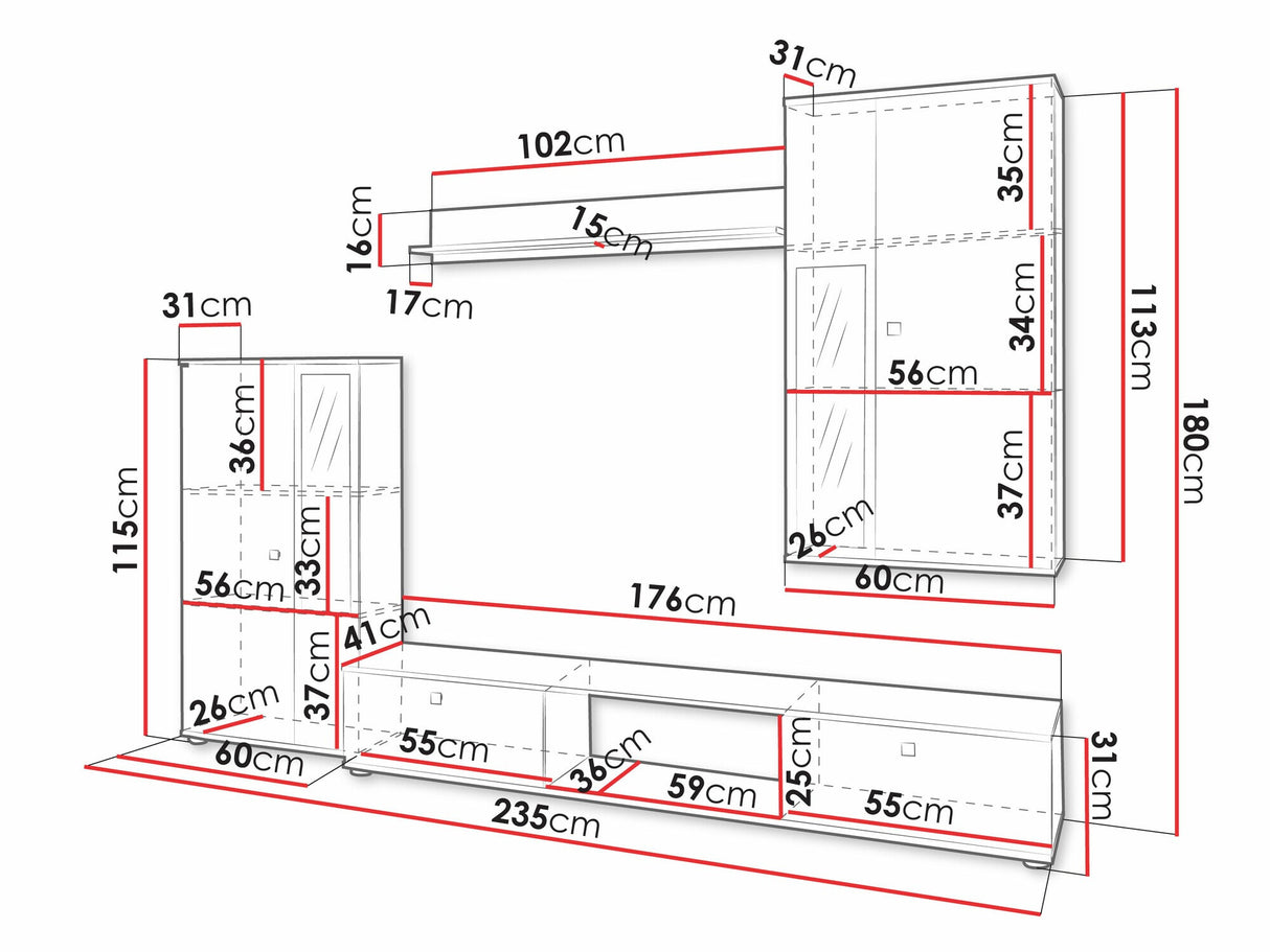 Nappali szett Meblościanka SALSA Közepes sűrűségű farostlemez LAMELE Orzech, Led világítás: Igen