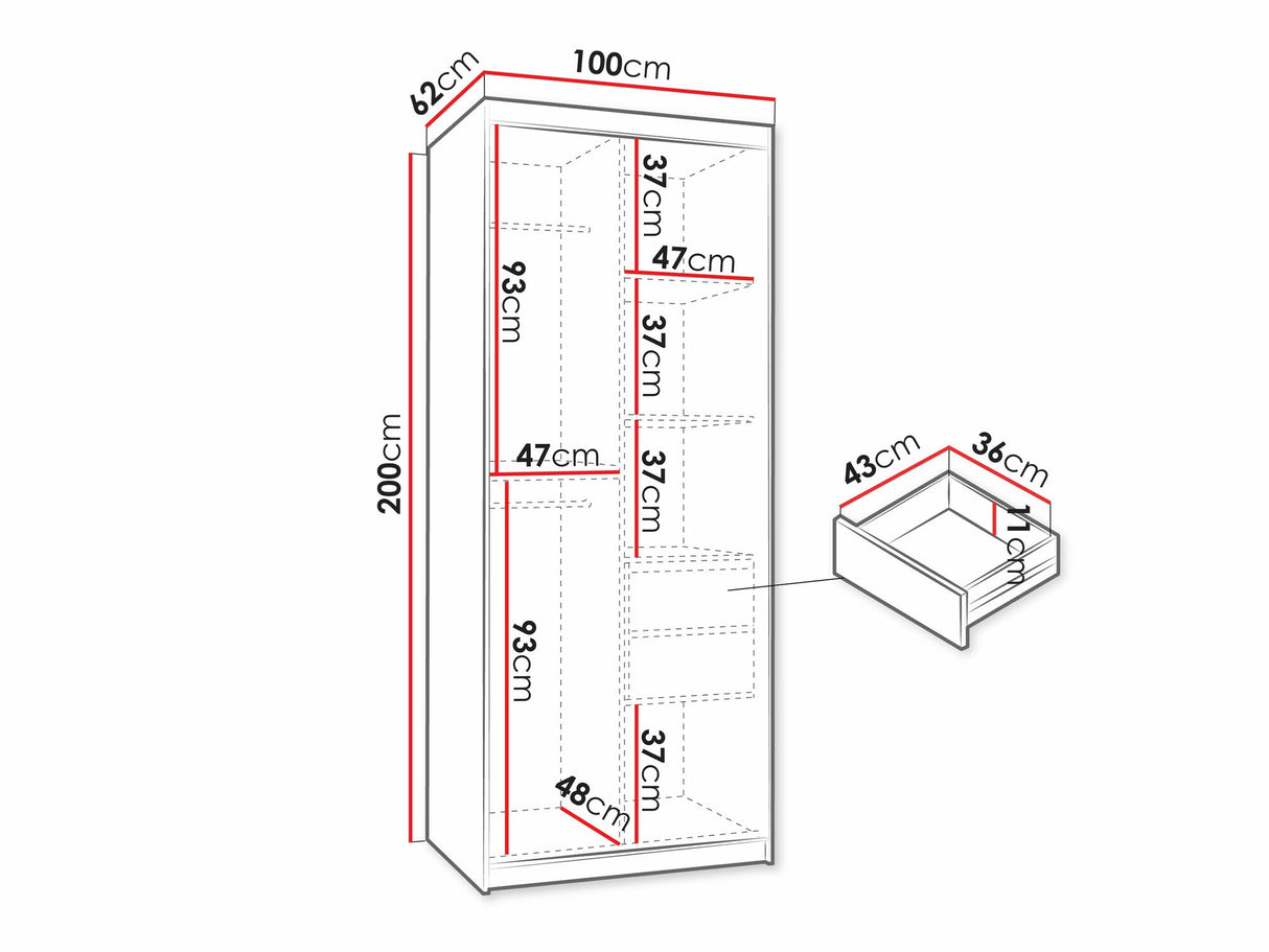 Gardróbszekrény Szafa 100 SELFIE, Szín: Kasmír, Fiókok: Igen