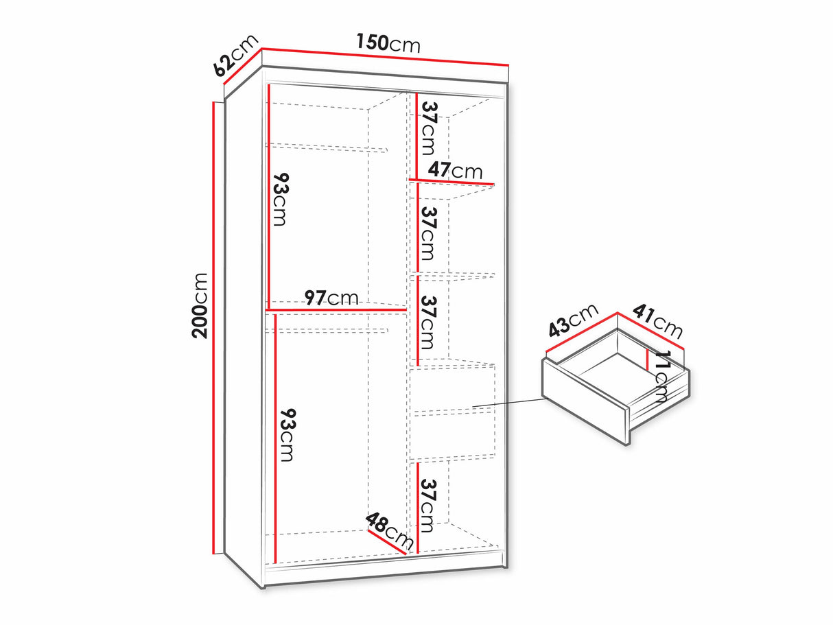 Gardróbszekrény Szafa 150 SELFIE, Szín: Fekete, Fiókok: Igen