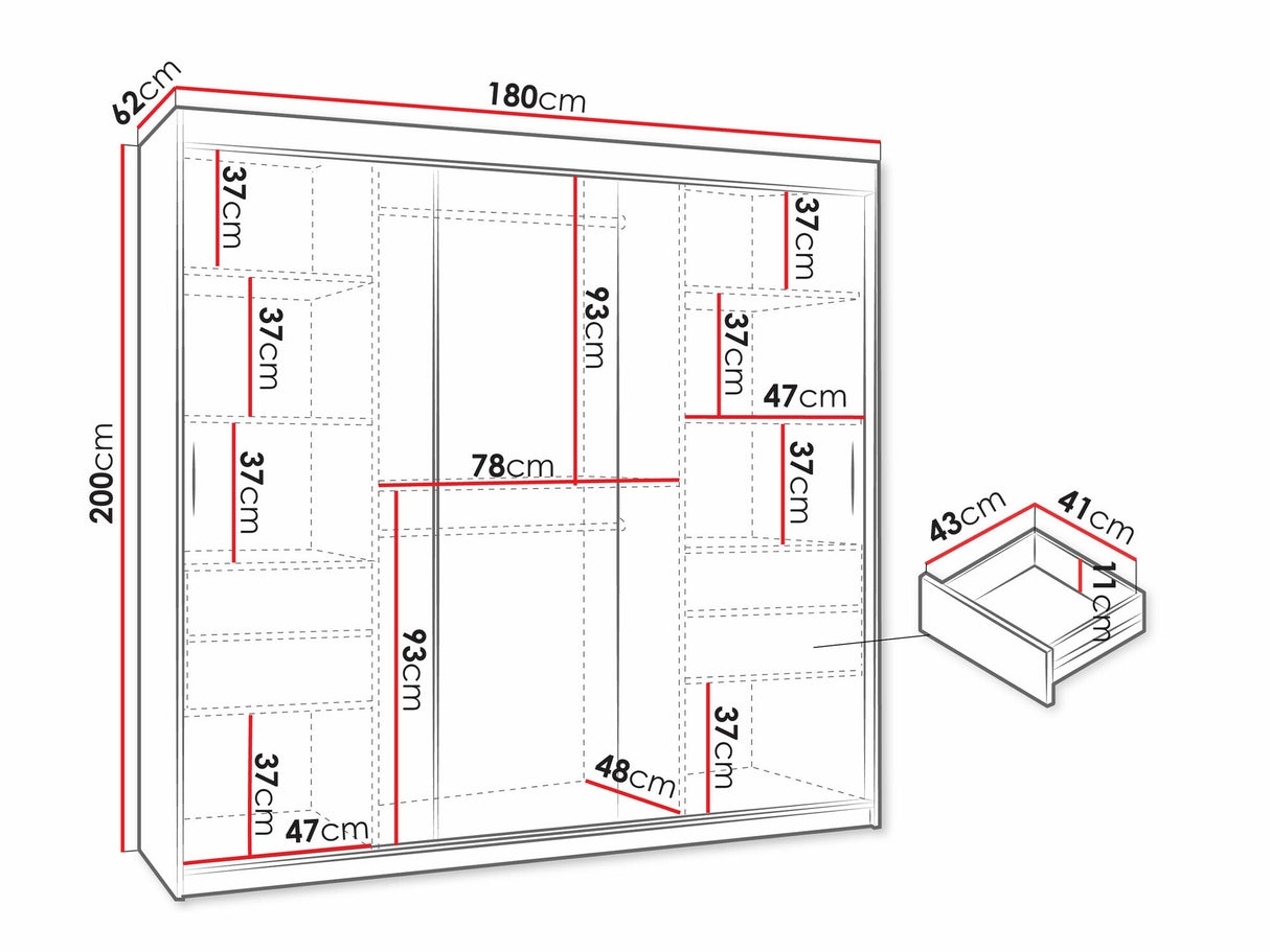 Gardróbszekrény Szafa 180 SELFIE, Szín: Fekete, Fiókok: Igen