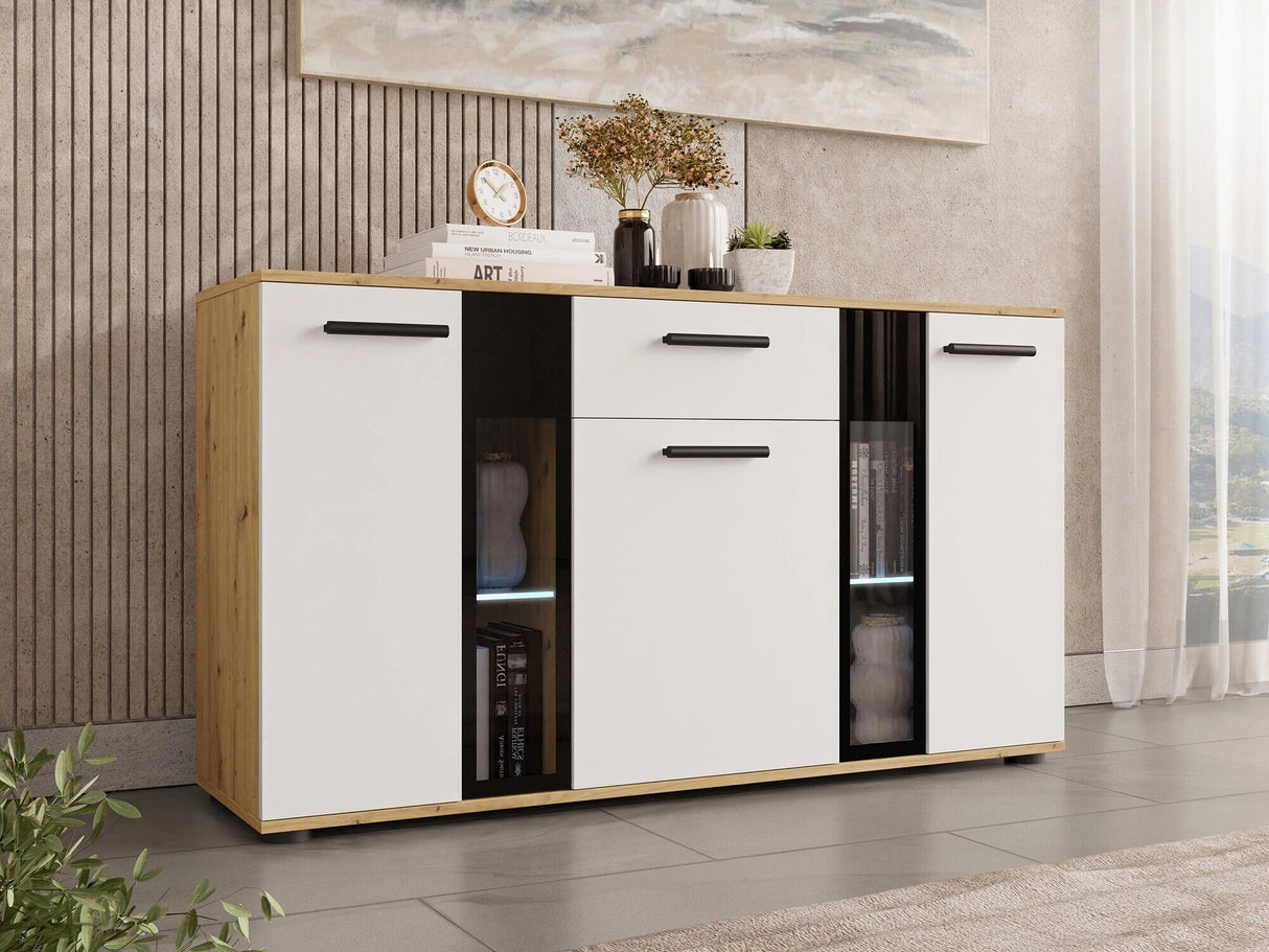 Komód Salsa, Led világítás: Igen, Szín: Artrisan tölgy + Fehér