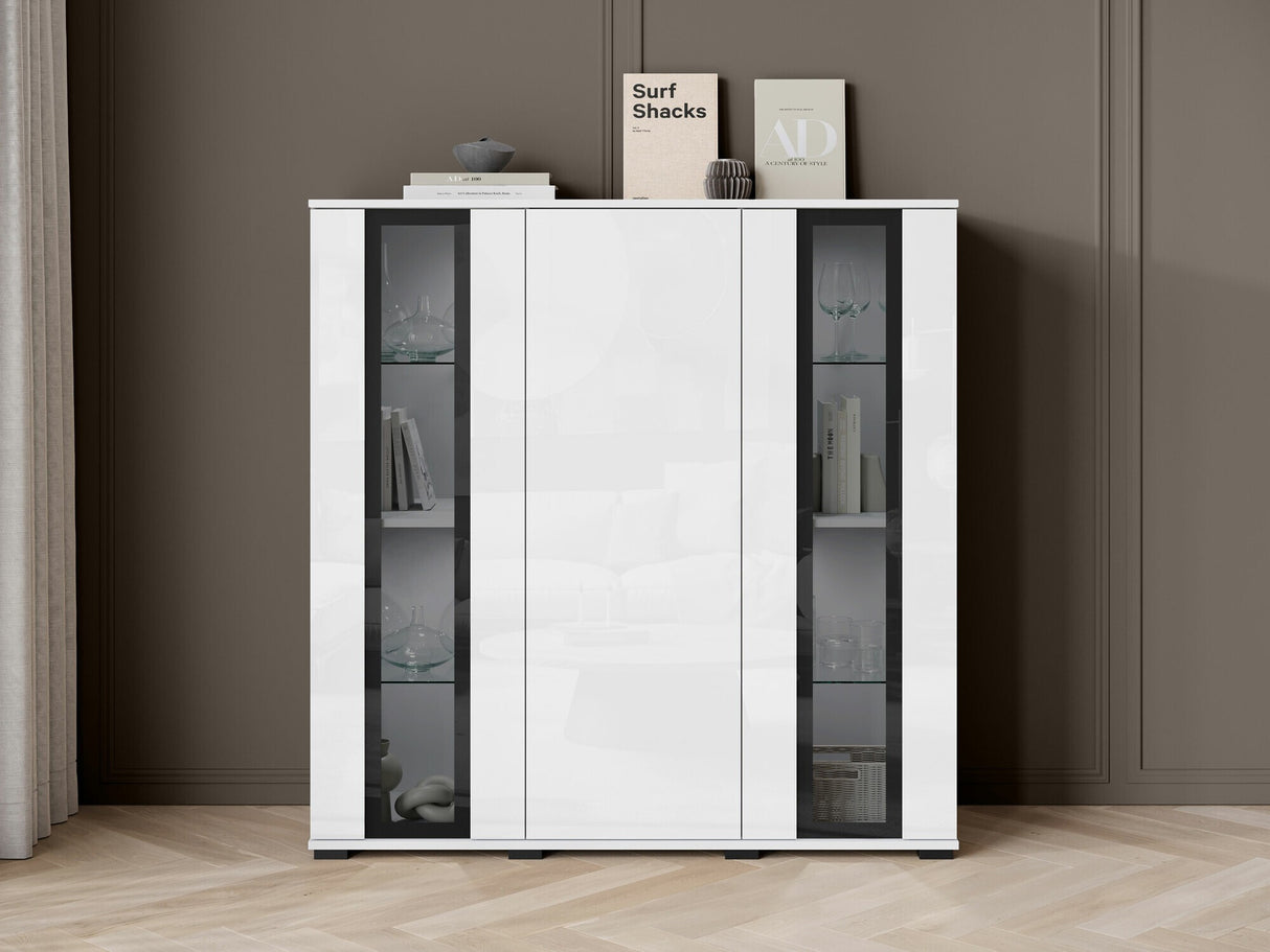 Szekrény CARO HB 120, Szín: Fehér + Fényes fehér, Led világítás: Nem