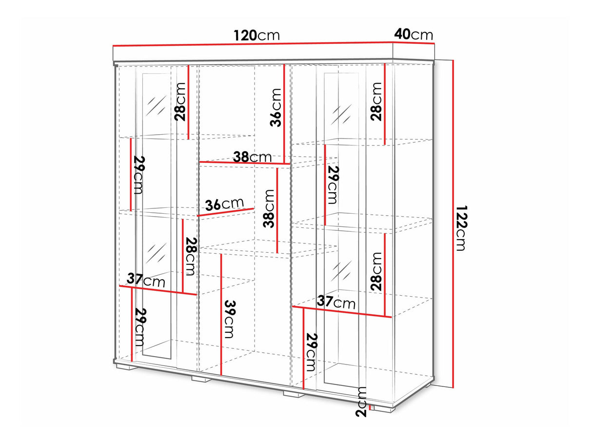 Szekrény CARO HB 120, Szín: Fehér + Fényes fehér, Led világítás: Nem
