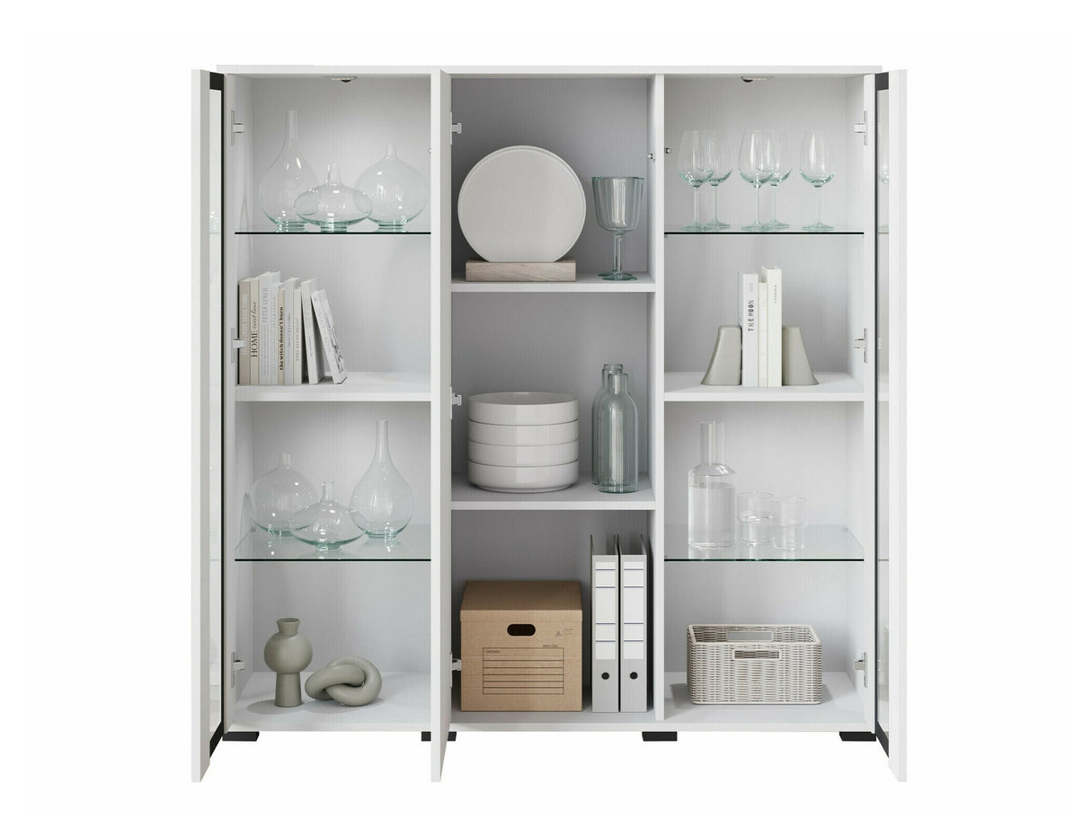 Szekrény CARO HB 120, Szín: Fehér + Fényes fehér, Led világítás: Nem