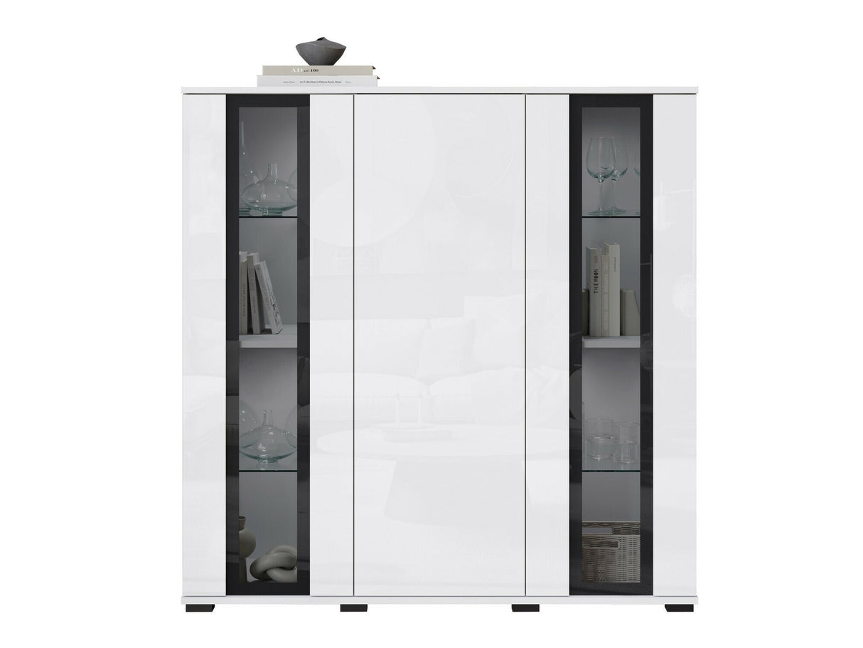 Szekrény CARO HB 120, Szín: Fehér + Fényes fehér, Led világítás: Nem