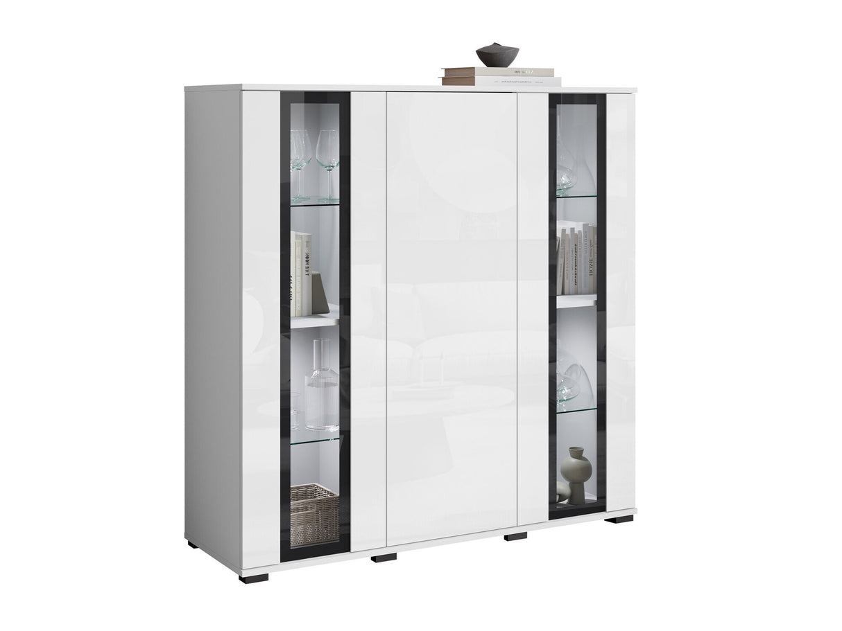 Szekrény CARO HB 120, Szín: Fehér + Fényes fehér, Led világítás: Igen