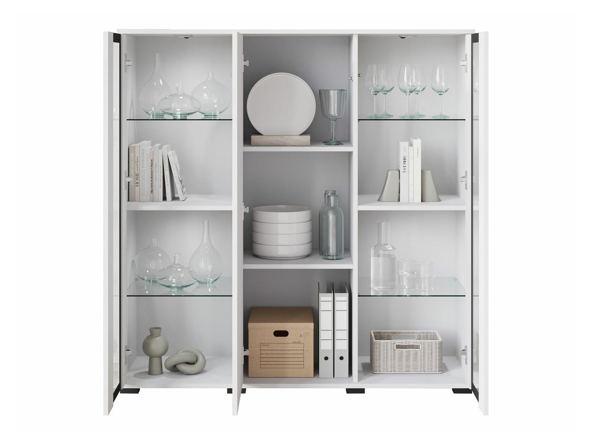 Szekrény CARO HB 120, Szín: Fehér + Fényes fehér, Led világítás: Igen