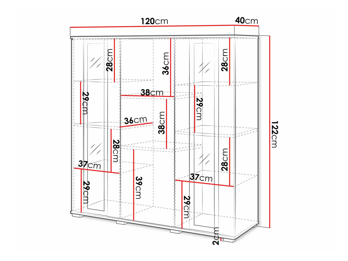 Szekrény CARO HB 120, Szín: Fehér + Fényes fehér, Led világítás: Igen