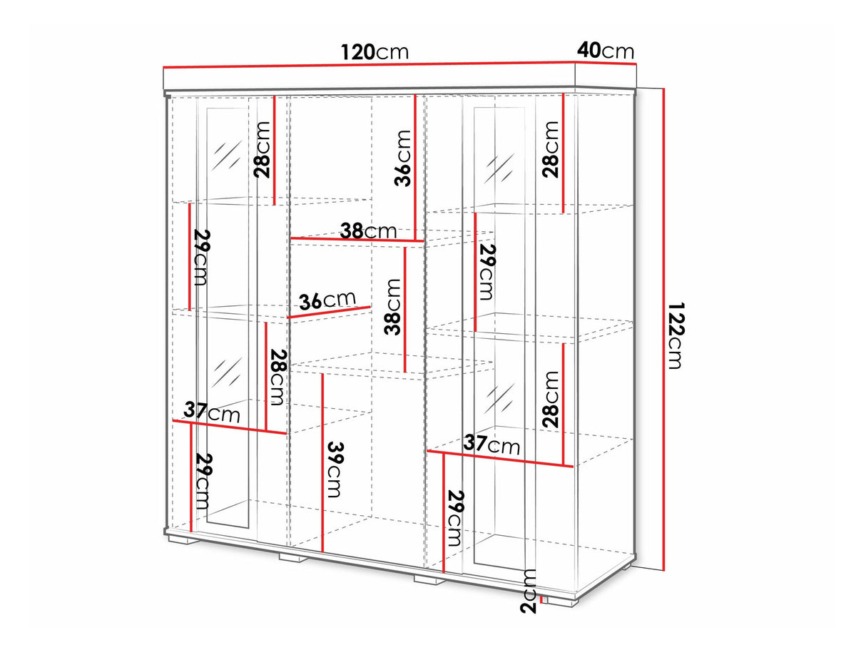 Szekrény CARO HB 120, Szín: Wotan tölgy + Fényes fehér, Led világítás: Nem