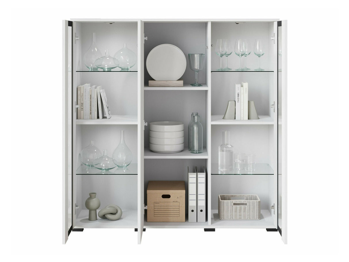 Szekrény CARO HB 120, Szín: Wotan tölgy + Fényes fehér, Led világítás: Igen