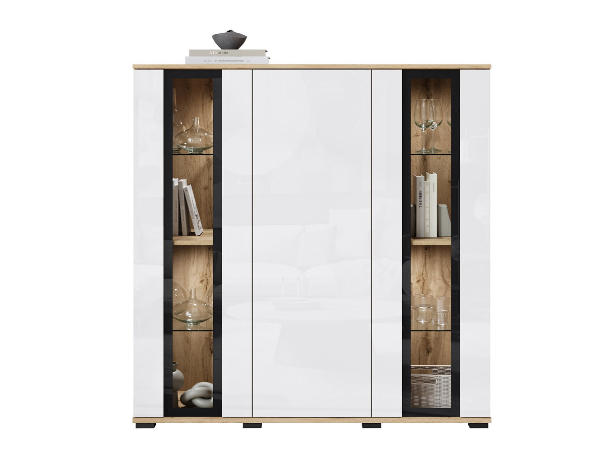 Szekrény CARO HB 120, Szín: Wotan tölgy + Fényes fehér, Led világítás: Igen