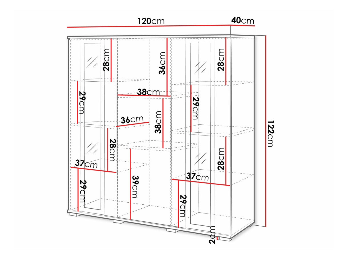 Szekrény CARO HB 120, Szín: Wotan tölgy + Fényes fehér, Led világítás: Igen