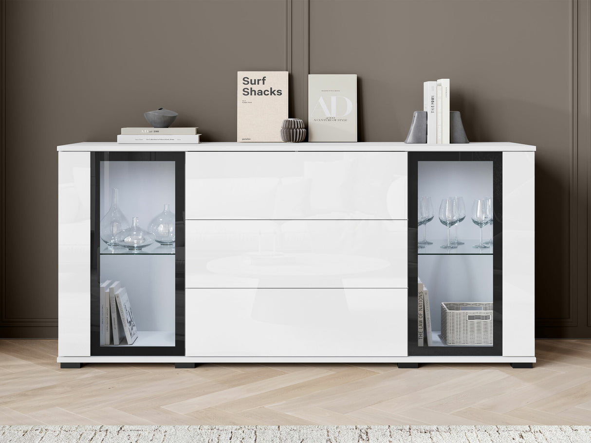 Komód CARO SB 150, Szín: Fehér + Fényes fehér, Led világítás: Igen