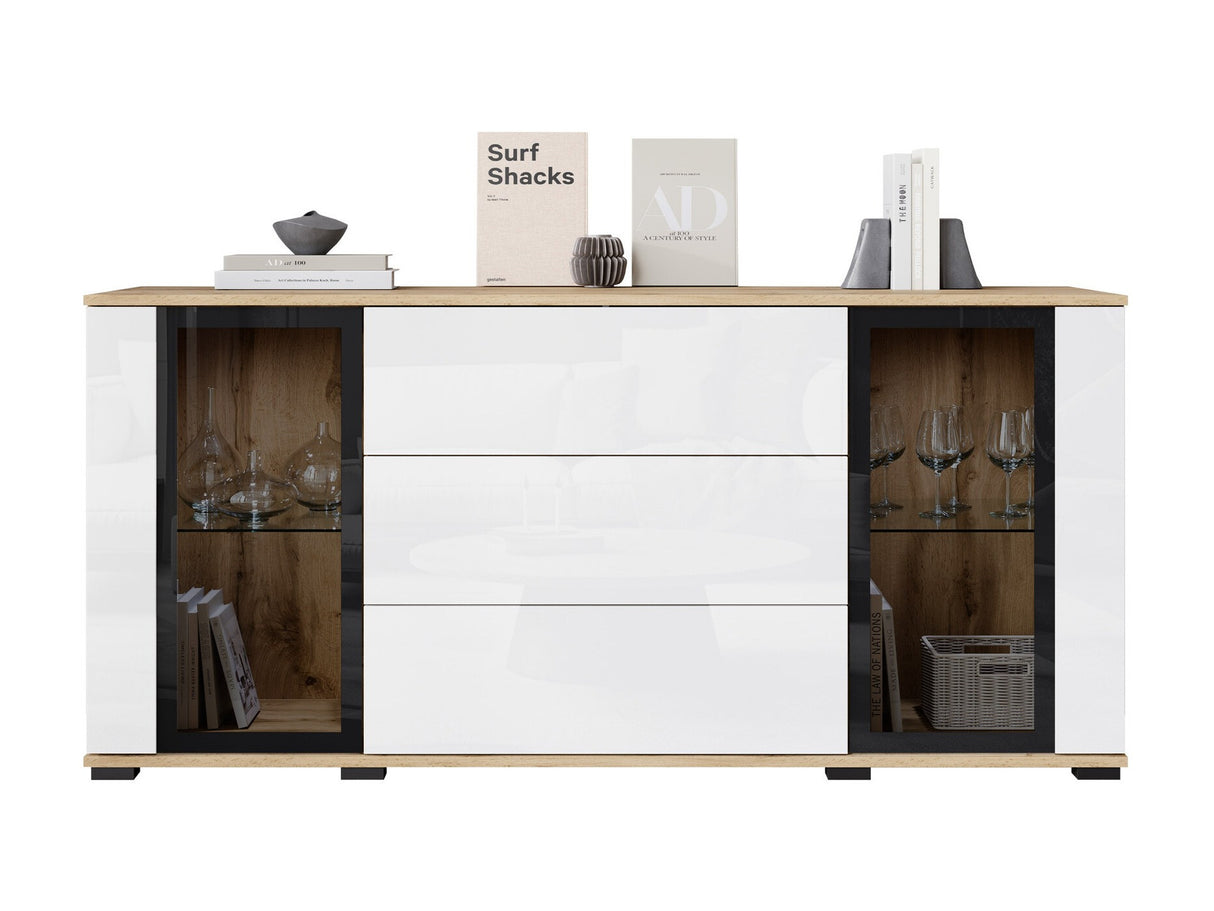 Komód CARO SB 150, Szín: Fehér + Fényes fehér, Led világítás: Nem