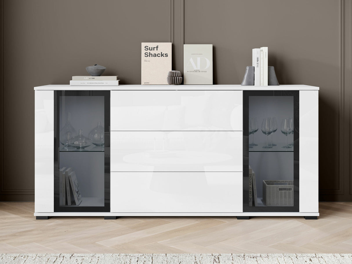 Komód CARO SB 150, Szín: Fehér + Fényes fehér, Led világítás: Nem