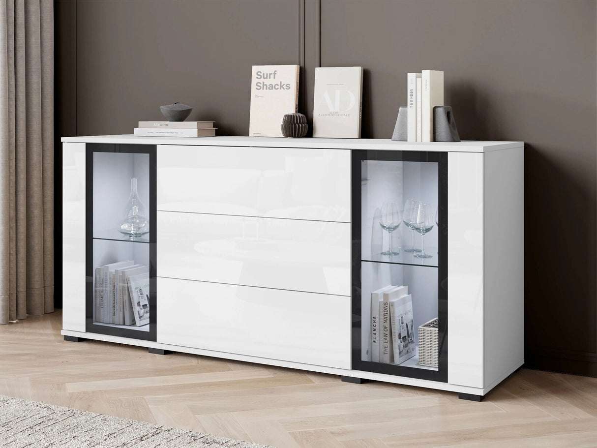 Komód CARO SB 150, Szín: Fehér + Fényes fehér, Led világítás: Igen