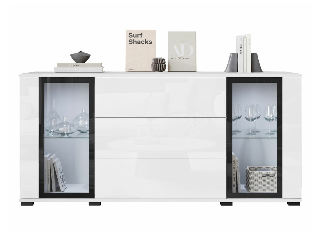 Komód CARO SB 150, Szín: Fehér + Fényes fehér, Led világítás: Igen