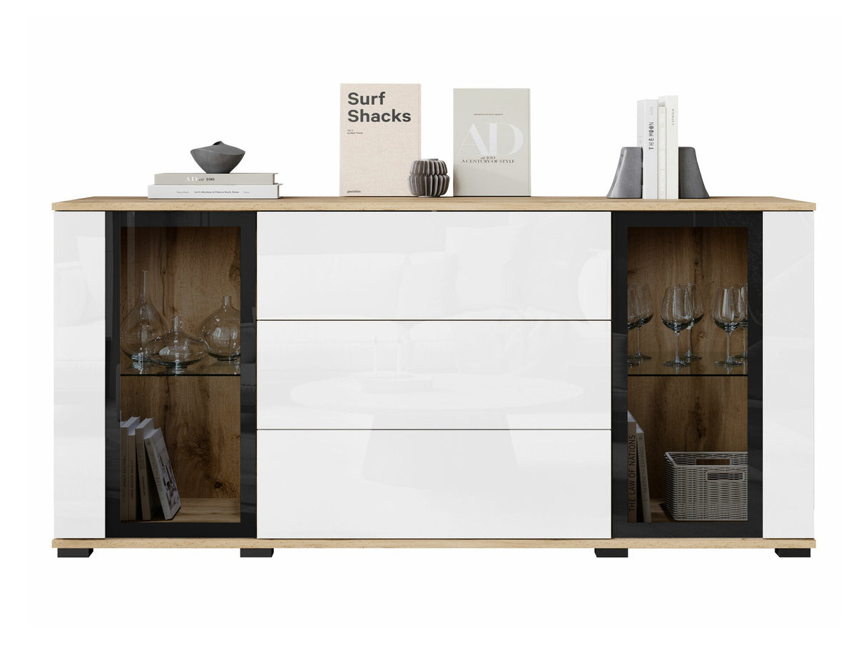 Komód CARO SB 150, Szín: Wotan tölgy + Fényes fehér, Led világítás: Nem