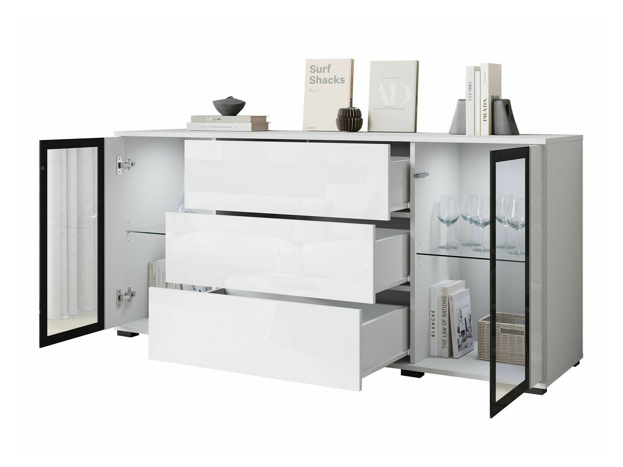 Komód CARO SB 150, Szín: Wotan tölgy + Fényes fehér, Led világítás: Igen